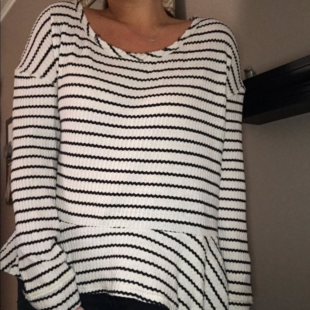Free People Striped Waffle Top